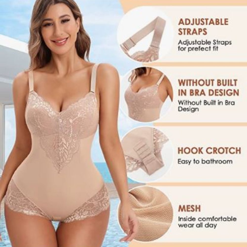 Lace Shapewear Bodysuit for Women Tummy Control Full Body Shaperwear